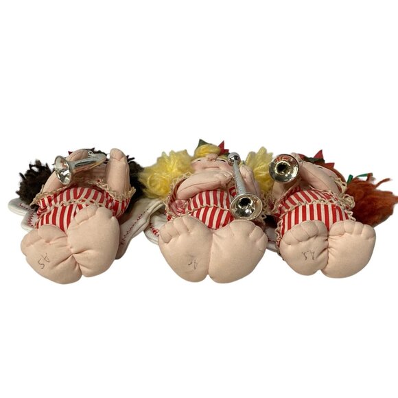 Vintage Christmas Angel Dolls Band Trumpets Horn Nostalgia set 3 handmade soft - Picture 9 of 14